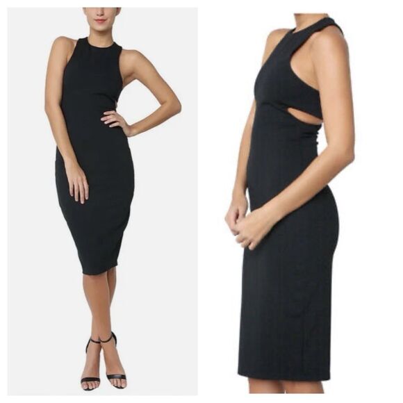 T by Alexander Wang Ponte Bandeau Cutout Dress Black Old Money Luxury - Picture 1 of 10